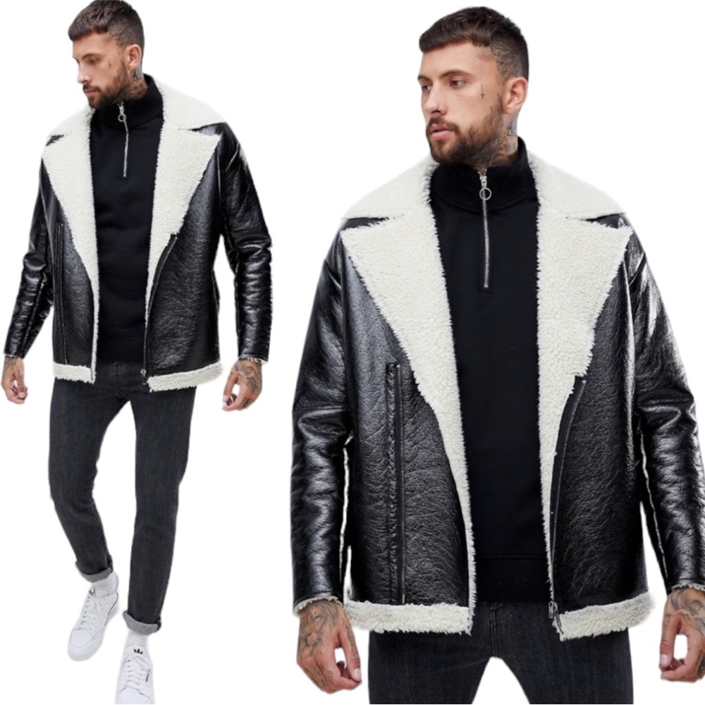 ASOS OVERSIZED FAUX SHEARLING IN VINYL JACKET SZ MEDIUM - BNWT